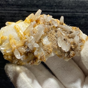 Beautiful Brownish Yellow Pyrolusite Included Calcites Crystal Point Cluster On Matrix Mineral Specimen  - Watch Vid