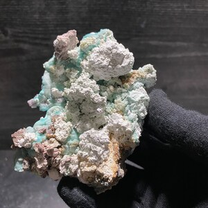 Blue Gibbsite Mineral On Matrix With White Aragonite Trace Mineral Specimen From Dachang Mine Qinglong Guizhou