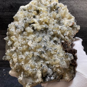 Rare Anhui Calcite Crystal Clusters On Matrix With Black Goethite  Mineral Specimen | From Anhui China