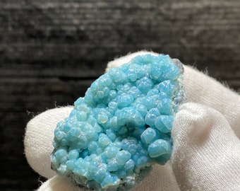 Blue Botryoidal Gibbsite Mineral On Matrix With White Aragonite Trace Mineral Specimen From Dachang Mine Qinglong Guizhou