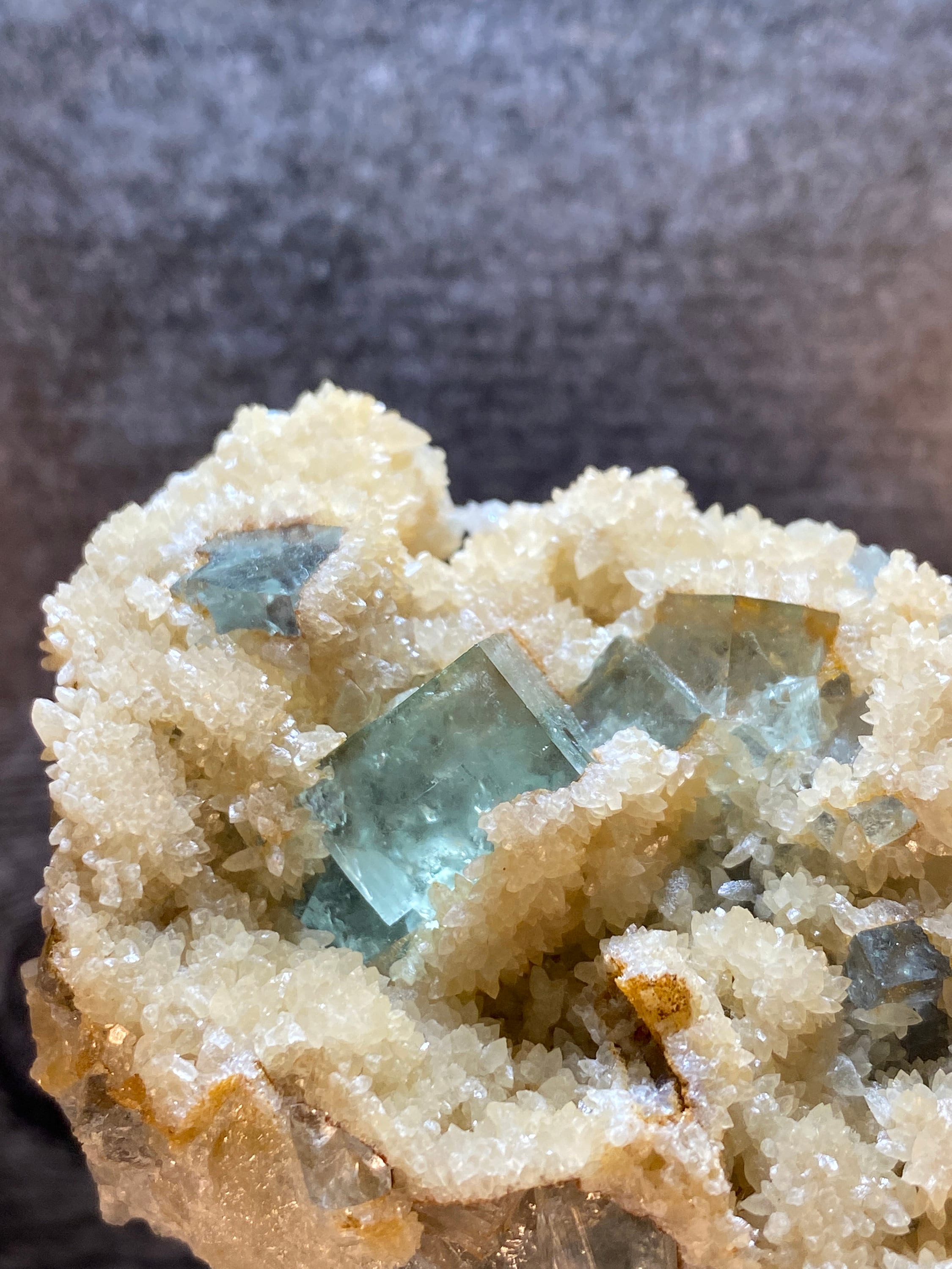 Green Clear Fluorite Cubes On Calcite - Inner Mongolia, Glassy Cubic Crystal With Sharp Edges