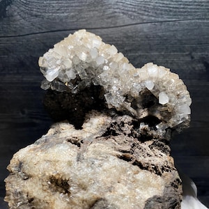Large Columnar Calcite Crystal Clusters On Matrix | Hexagonal Clear Calcite Mineral Specimen From Fujian Mineral Specimen