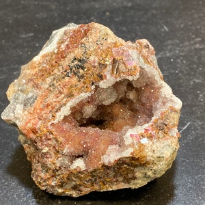 Pink Cobaltocalcite Geode Crystal Clusters With Quartz On Matrix Mineral Specimen From Congo