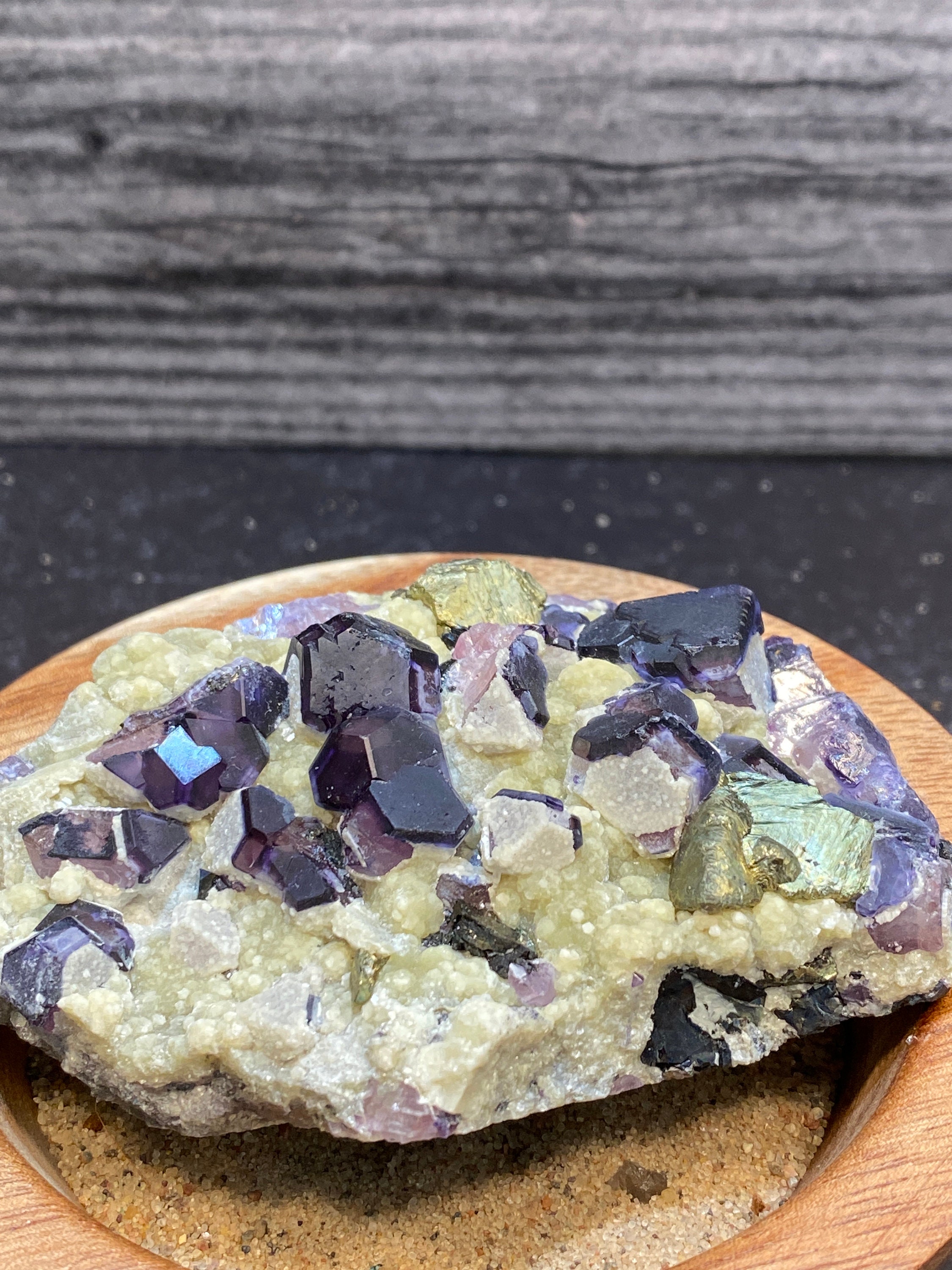 Very Beautiful Purple Fluorite With Mica On Yellow Matrix With Metallic Mineral