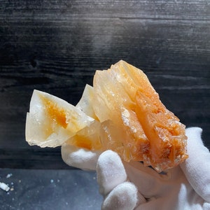 Orange Calcite Crystal Cluster With Dark Phantoms On Matrix Mineral Specimen | Large Cabinet Size
