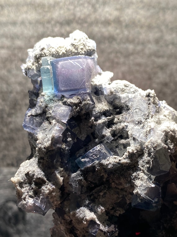 Very Nice Blue Purple Fluorite Crystals on Matrix With Main Cube