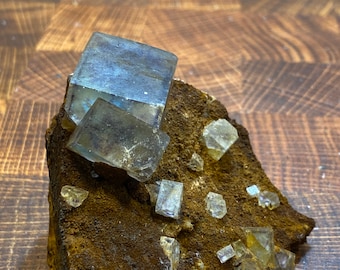 Stunning Double Cube Gobi Desert Inner Mongolia Purple Phantom Clear Fluorite Crystals On Matrix