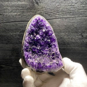 High Quality Deep Rich Purple Quartz Var Amethyst Geode Crystal Clusters On Matrix With Vug Mineral Specimen