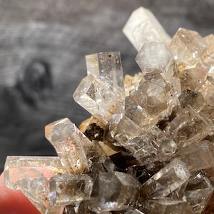 Stunning Water Clear Columnar Hexagonal Calcite Shiny Crystal Clusters On Matrix