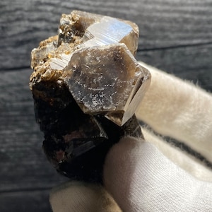 Rare Very Nice Columnar Hexagonal Calcite Shiny Crystal With Brown Aragonite & Pyrolusite Inclusions Etched Dissolution Mineral Specimen