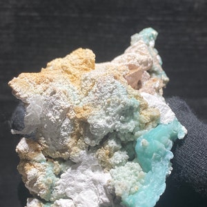 Blue Gibbsite Mineral On Matrix With White Aragonite Trace Mineral Specimen From Dachang Mine Qinglong Guizhou