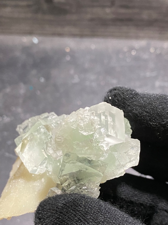 Lime Apple Green Fluorite Clear Crystals Cubes in Clusters on