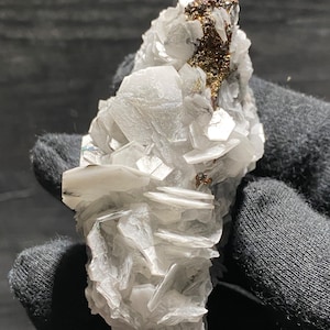 Iridescent Rainbow Chalcopyrite On White Calcite Blades Mineral Specimen From Hubei Province China