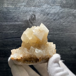 Yellow Orange Rhombic Calcite Crystal Clusters On Matrix Mineral Specimen From Hunan China