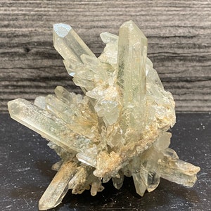 Beautiful Chlorite Included Shiny Quartz Cluster Crystals On Matrix