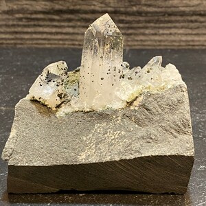 Clear Quartz Crystal On Matrix Mineral Specimen From Namibia With Black Inclusions