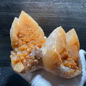 Orange Calcite Crystal Cluster With Dark Phantoms On Matrix Mineral Specimen | Large Cabinet Size