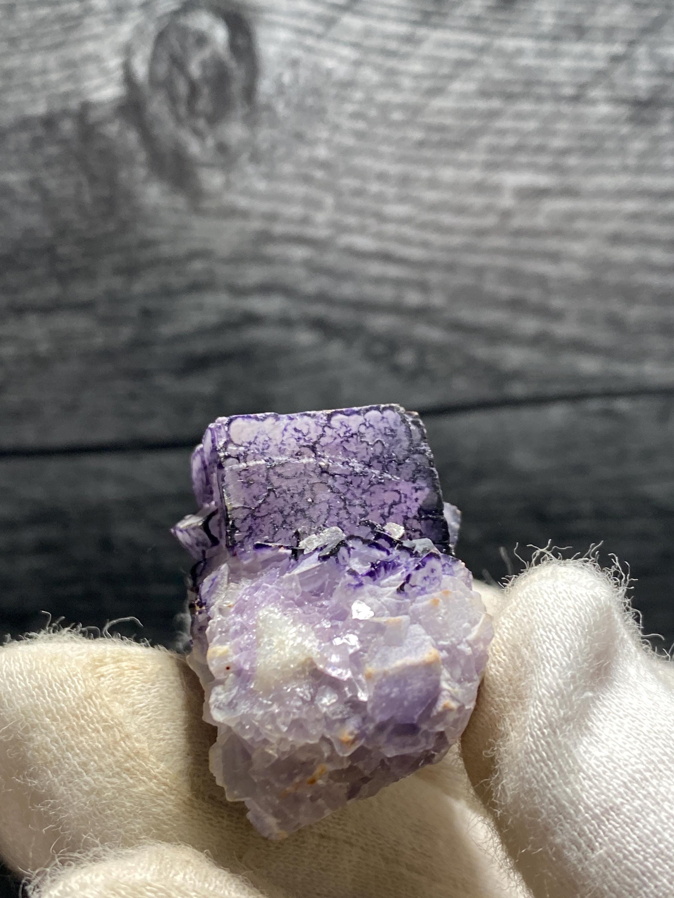 High Quality Dark Purple Veins Purple QR Code Fluorite Crystal