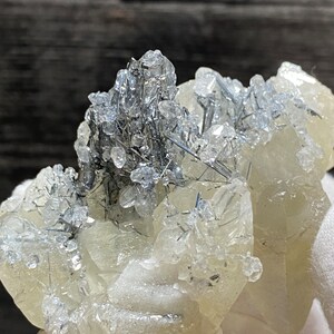 Double Terminated Calcite Crystal Clusters With Acicular Silver Bismuthinite Inclusions Mineral Specimen On Matrix
