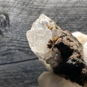 Rare Very Nice Columnar Hexagonal Calcite Shiny Crystal With Brown Aragonite & Pyrolusite Inclusions Etched Dissolution Mineral Specimen