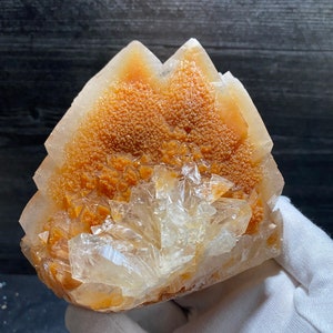 Orange Calcite Crystal Cluster With Dark Phantoms On Matrix Mineral Specimen | Large Cabinet Size