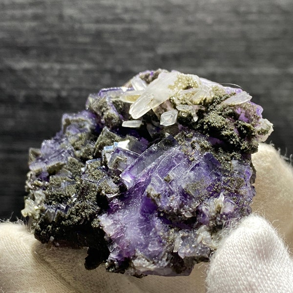 Thumbnail YGX YaoGangXian Purple Fluorite With Purple Edges Inclusions Crystals Mineral Specimen On Matrix