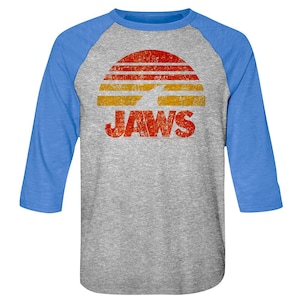 Jaws Men&#39;s Raglan Shark Fin Sunset Vintage Shirts