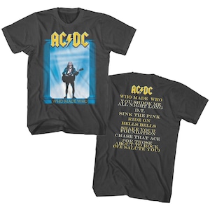 AC/DC Shirt Angus Young Who Made Who Album Tracklist Men&#39;s Graphic Tee Rock and Roll Band Music Shirt Vintage Metal Concert Tour Merch