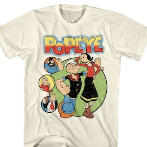 Popeye & Olive Oyl T Shirt Comic Characters Sailorman Bluto J Wellington Tees