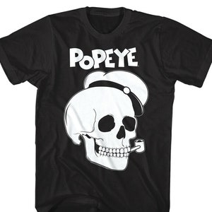 Popeye the Sailorman Men&#39;s Shirt Skull Vintage Cartoon Graphic Tees