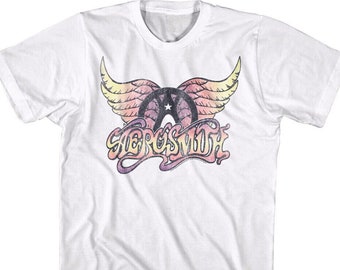 AEROSMITH T-Shirt Pastel Wings Logo Rock Band Graphic Tees
