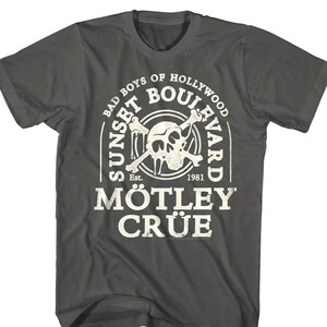 Motley Crue Men s T shirt Goth Skull Sunset Boulevard Los Angeles