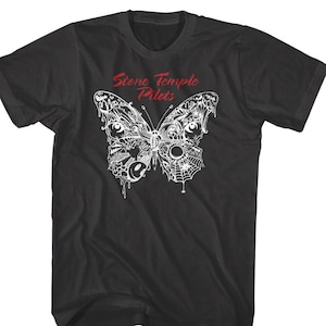 Stone Temple Pilots Men&#39;s T-Shirt Butterfly Album Cover Black Graphic Tee Alt Rock Band Concert Merch Vintage Style Music Lover Tshirts