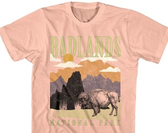 Badlands Men's T-Shirt Bison Dusk National Park Tees