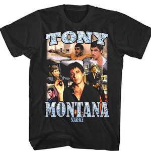 Scarface Shirt Tony Montana Montage Diamond VVS Movie Screenshots Tees