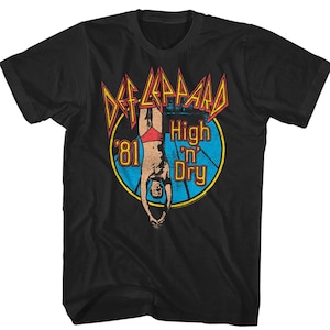 Def Leppard Mens T-Shirt High n Dry Diver 1981 Album Cover Black Graphic Tee Vintage Rock Band Concert Tour Merch T-Shirt Gift For Him