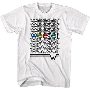 Weezer Men&#39;s T-shirt Rainbow Repeat Band Logo Shirt Classic Graphic Tee Alt Rock Concert Tour Merch Vintage Music Album Gift For Him