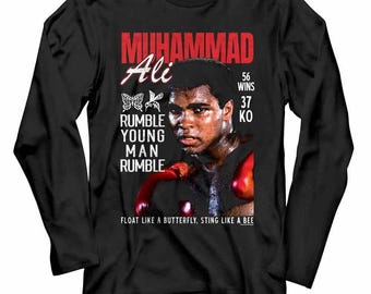 Muhammad Ali Long Sleeve Tee, Vintage Boxing Print (Men's S-2XL)