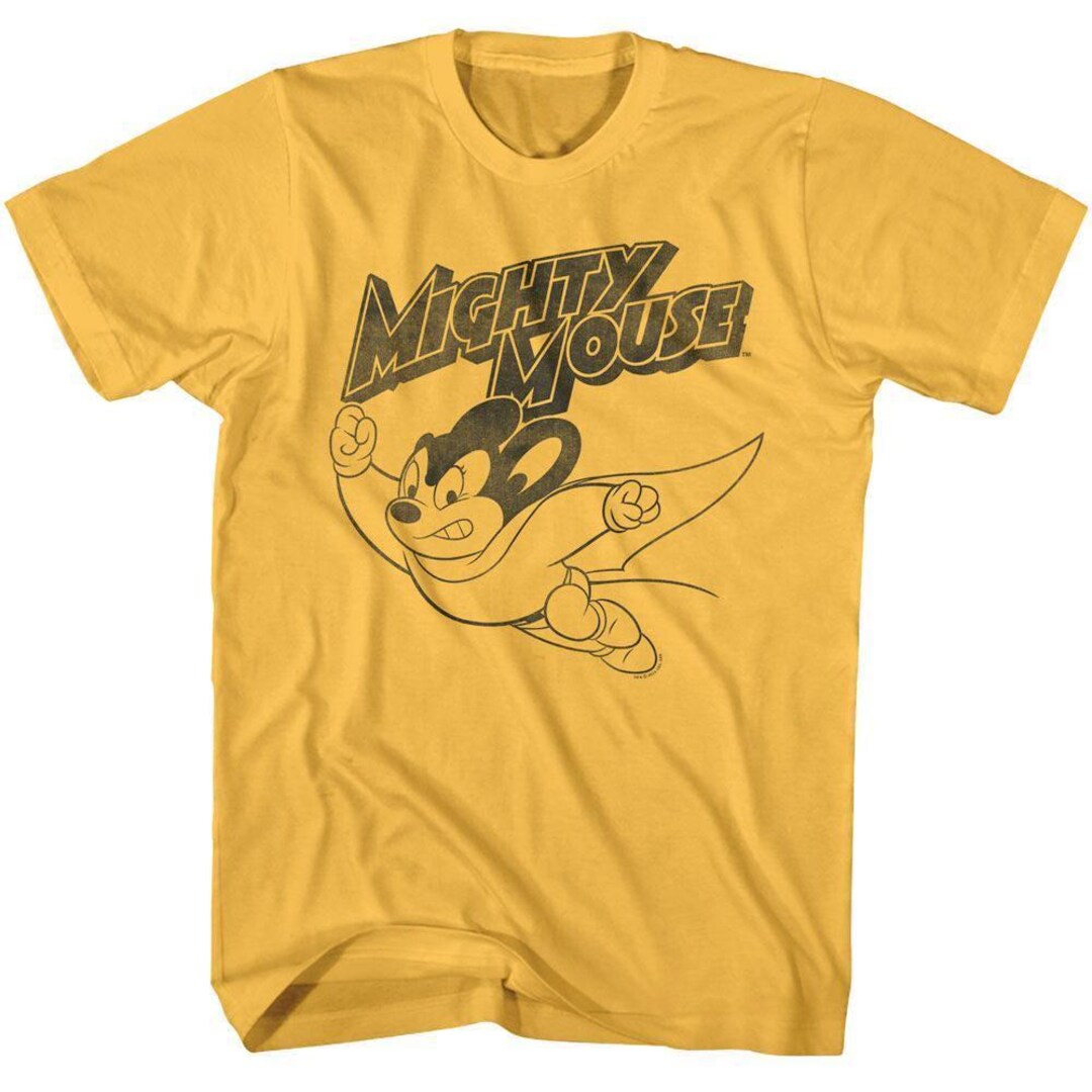 Mighty Mouse T-shirt: Vintage Flying Superhero Graphic, Gold Print - Etsy
