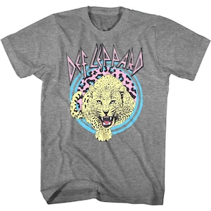 Def Leppard Men&#39;s T-shirt Heavy Metal Rock Band Mens T-Shirt Pastel Leopard Graphic Tee Vintage Music Album Concert Tour Merch