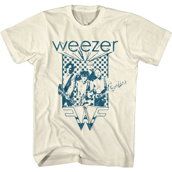 Weezer Men's T-shirt Checkered Alt Rock Band Guitar Tee Alternative Music  Merch Album Concert Tour Cover Vintage Style Tee 