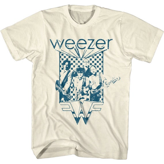 Weezer Men's T-shirt Checkered Alt Rock Band Guitar Tee Weezer Men's T-shirt Checkered Alt Rock Band Guitar Tee