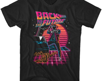 Back to the Future Men s T shirt Neon Synthwave Sunset Black Graphic Tee 80s Sci Fi Movie T shirt Men s Clothing Cool Gift for Brother Etsy Sweden