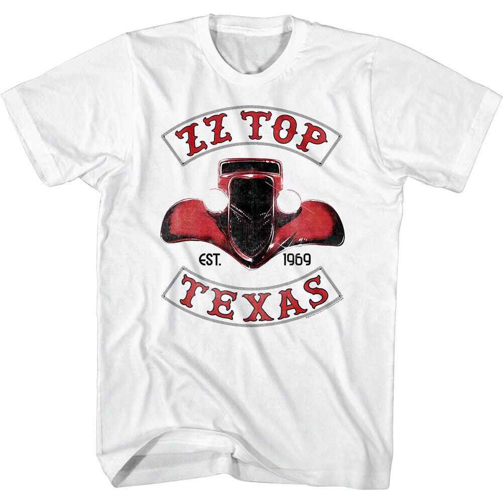 ZZ Top Men's T-shirt Eliminator Car Texas 1969 Logo White ZZ Top Men's T-shirt Eliminator Car Texas 1969 Logo White