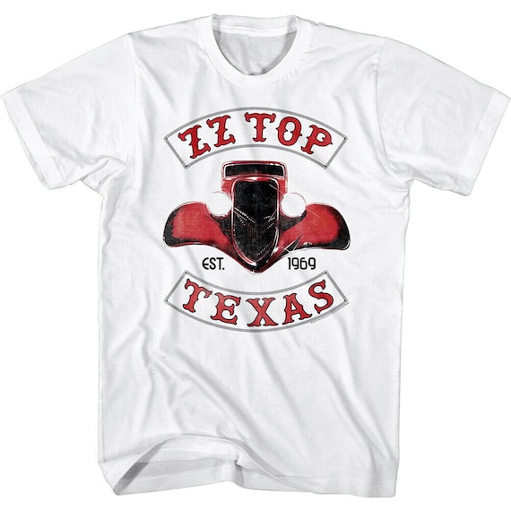 ZZ Top Men s T shirt Eliminator Car Texas 1969 Logo White Graphic