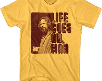 Big Lebowski Men's T-shirt Life Goes On Man Dude Quote Graphic Tee Jeff Bridges Photo Bowling Vintage Style T-Shirt Comedy Movie Merch