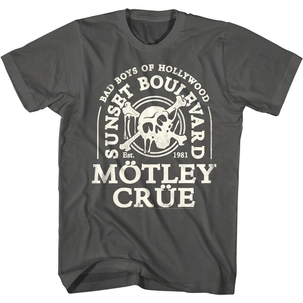 Motley Crue Men's T-shirt Goth Skull Sunset Boulevard Los Angeles