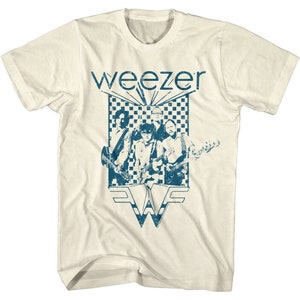 Weezer Men's T-shirt Checkered Alt Rock Band Guitar Tee Alternative Music Merch Album Concert Tour Cover Vintage Style Tee