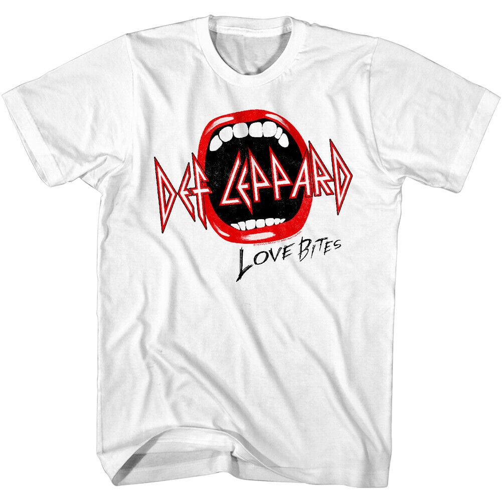 Discover Def Leppard T-Shirt | Love Bites Teeth White Graphic Tshirt