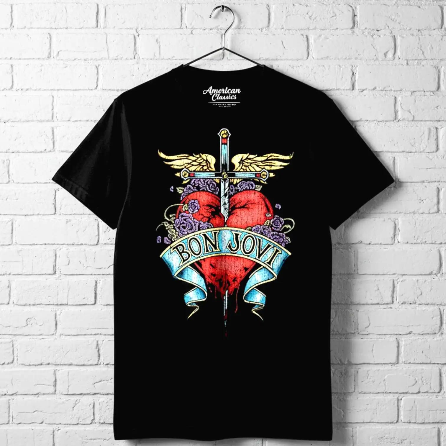 Bon Jovi Men's T-shirt Dagger Stab Heart Tattoo Design Graphic Tee